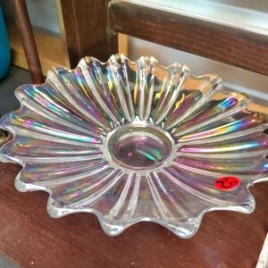 Multi colored carnival glass dish